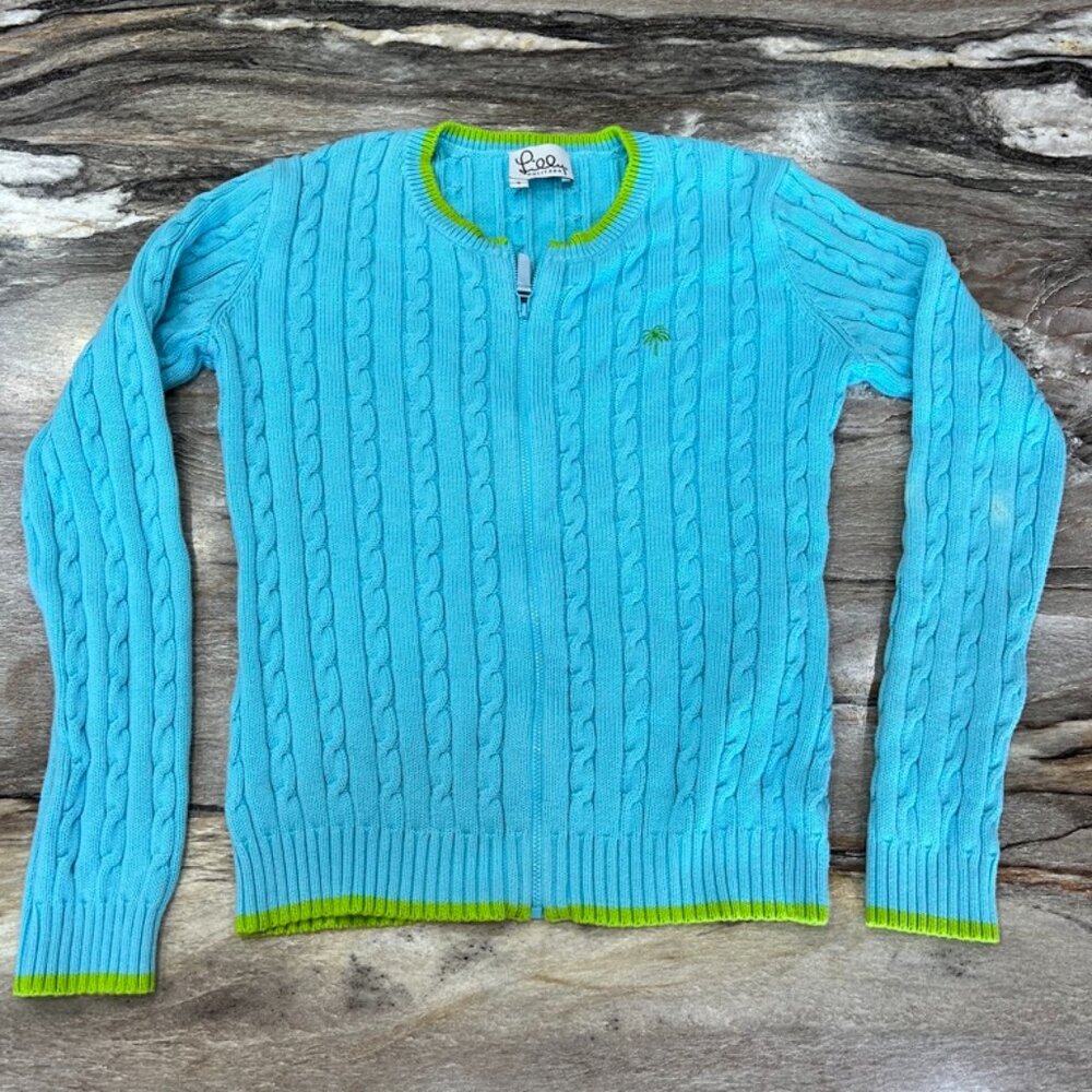 Vintage Lilly Pulitzer Zip Front Cable Knit Cardigan Turquoise
